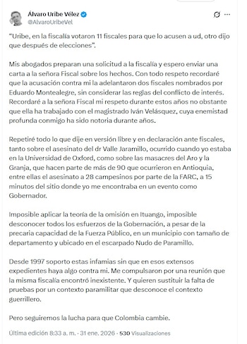 Uribe respondió la mañana del