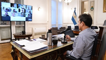 Sergio Massa durante una teleconferencia