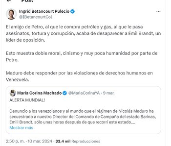 Ingrid Betancourt califica al presidente