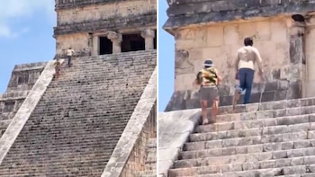 Extranjeros burlan seguridad y suben a la pirámide de Chichén Itzá pese a cierre por mantenimiento