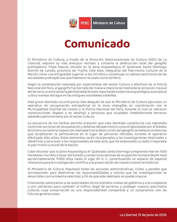 Comunicado del Minsiterio de Cultura