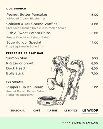 Carta del menú brunch de