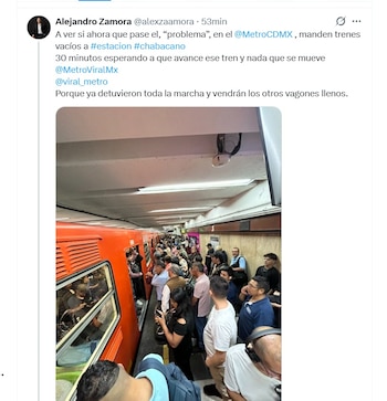 Servicio lento en la Línea 9 del Metro CDMX (X/ @alexzaamora)