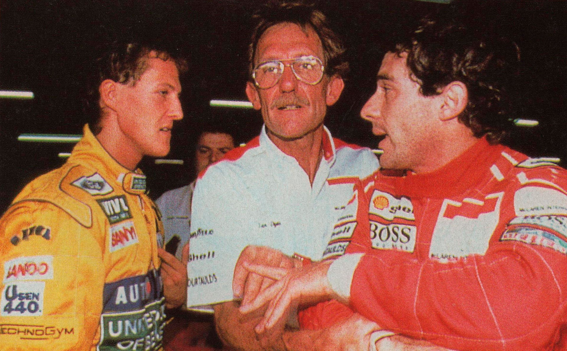 Un fallo mecánico en el McLaren de Ayrton Senna desencadenó un áspero enfrentamiento en pista con Michael Schumacher (Archivo CORSA)