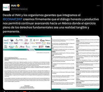 INAI publicó la misiva en