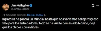 El posteo de Liam Gallagher tras la eliminación de Inglaterra en manos de Argentina del Mundial 2026