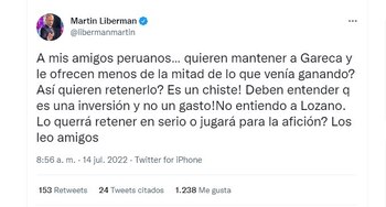 Martín Liberman en Twitter sobre