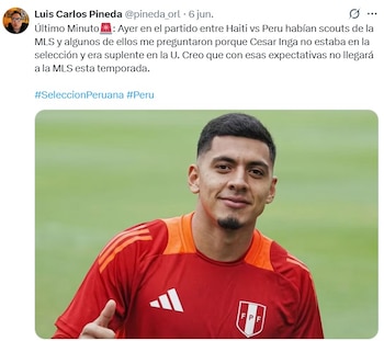 El interés de la MLS en César Inga podría diluirse por su complicado presente en Universitario y estando fuera de la selección peruana. - captura: Twitter Luis Carlos Pineda