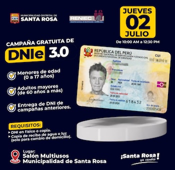 La campaña comenzará a las 10 horas, aunque se recomienda llegar con anticipación - Créditos: Municipalidad Distrital de Santa Rosa.