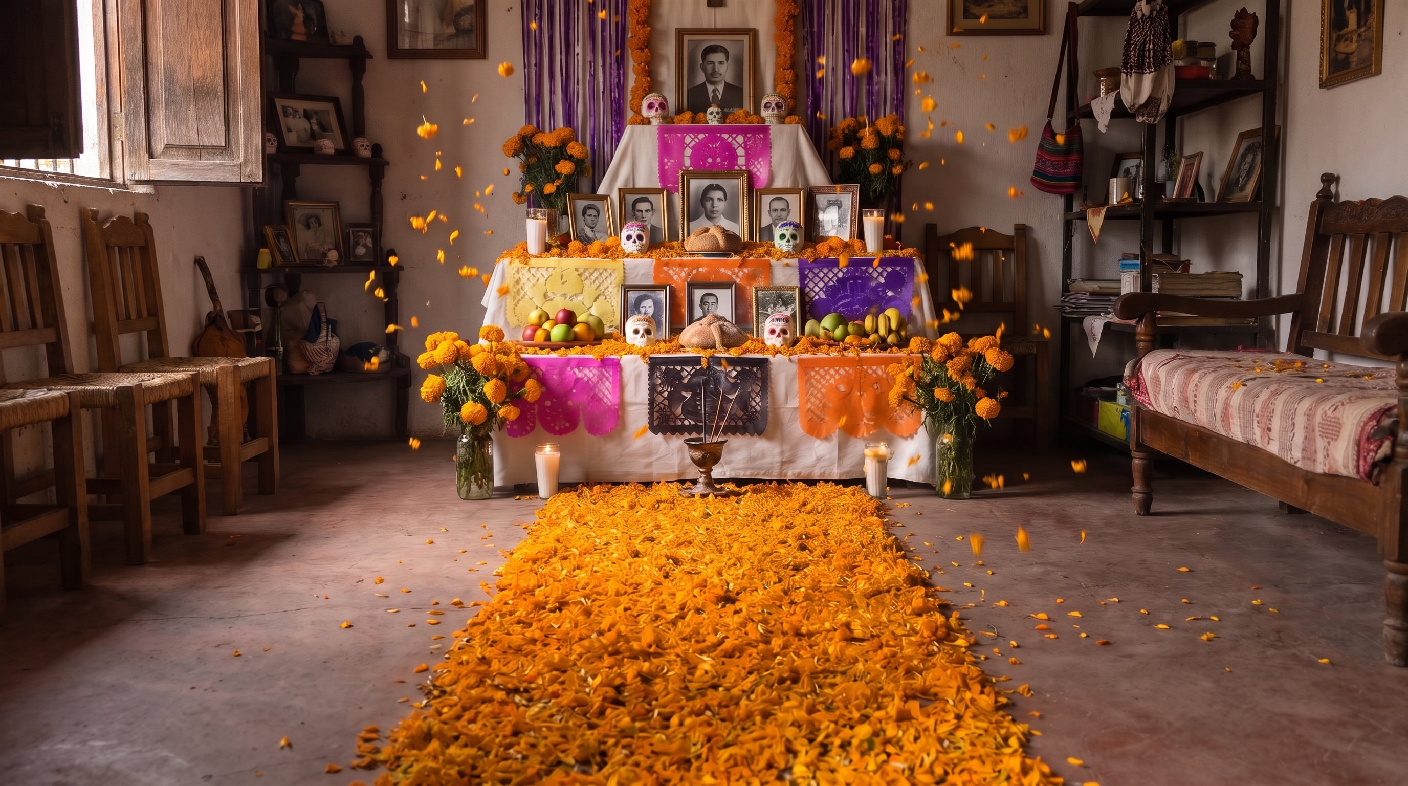El recorrido de pétalos varía según la región: en algunas comunidades parte desde la tumba en el cementerio, en otras se limita al interior de la casa. (Imagen Ilustrativa Infobae)