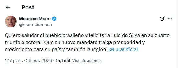 Tuit de Mauricio Macri