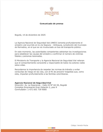 Comunicado Agencia Nacional de Seguridad