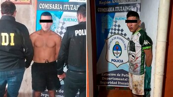 Gamarra (de torso descubierto) y