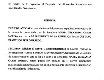 Cabal aseveró que las acciones