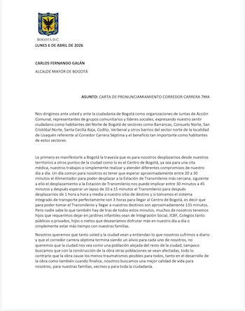 Líderes comunales de barrios del norte de Bogotá presentaron carta cuestionando el impacto de la obra y piden mayor diálogo con la administración - crédito Junta de Acción Comunal Cedritos