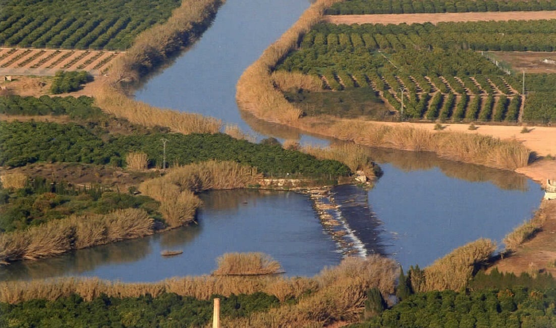 Imagen aérea del Azud de la Marquesa, en Cullera (Valencia). (Confederación Hidrográfica del Júcar)