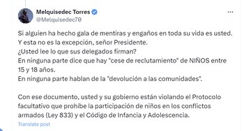 Melquisedec Torres respondió al presidente