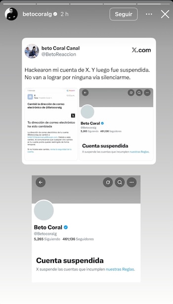 La cuenta de Beto Coral en X fue suspendida tras un presunto cambio de correo electrónico - crédito betocoralg/Instagram