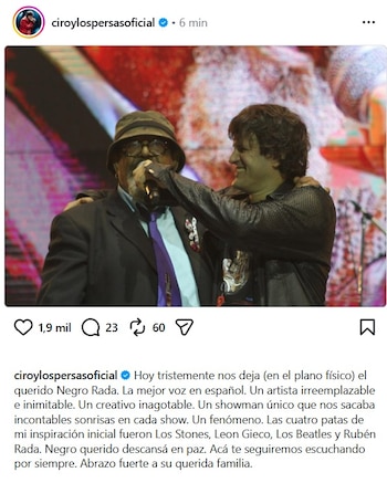 Andrés Ciro Martínez sostuvo que Rubén Rada fue “la mejor voz en español” y una de las bases de su inspiración artística