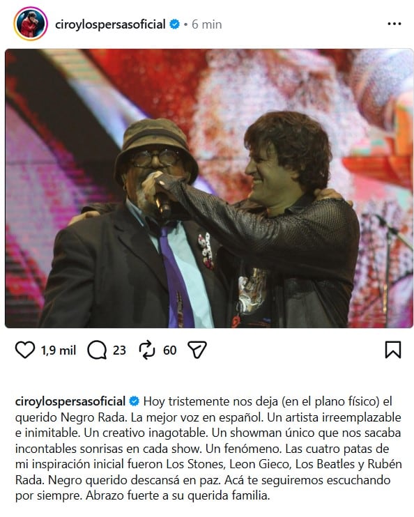 Andrés Ciro Martínez sostuvo que Rubén Rada fue “la mejor voz en español” y una de las bases de su inspiración artística