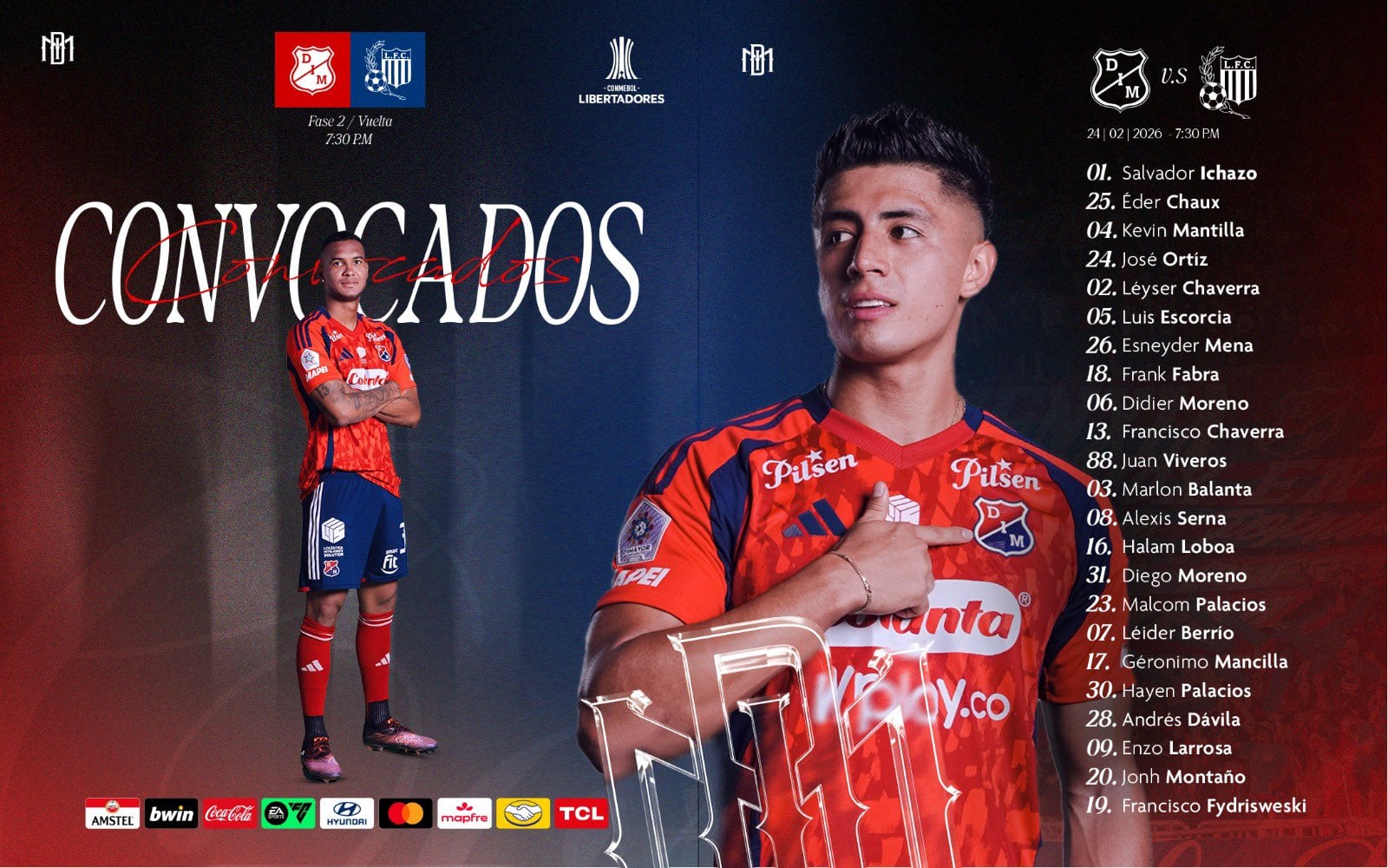 Estos son los jugadores que Alejandro Restrepo tiene a disposición para el duelo contra el equipo uruguayo - crédito Jefatura de Prensa de Independiente Medellín