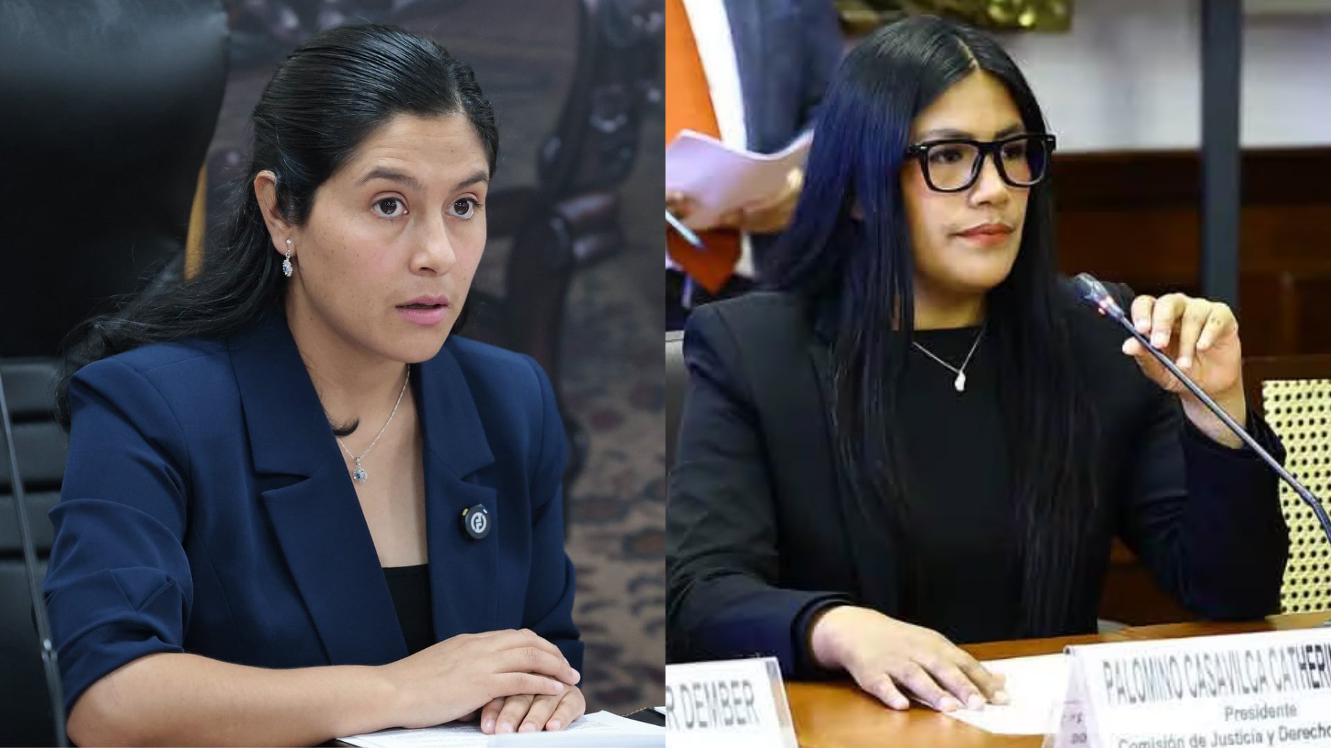 Las diputadas Yenifer Paredes y Catherin Palomino encabezan comisiones parlamentarias cuestionadas por el legislador Marlon Aguirre. (Infobae Perú/Agencia Andina)