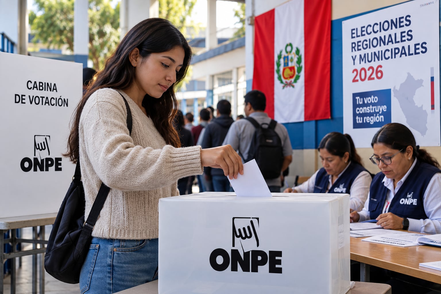 Una ciudadana deposita su cédula en una urna de la ONPE durante el desarrollo de las Elecciones Regionales y Municipales 2026 en Perú. (Imagen Ilustrativa Infobae)