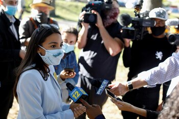 Congresswoman Alexandria Ocasio-Cortez speaks to