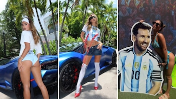 Los impactantes looks mundialistas de Juli Poggio desde Miami: identidad argentina y sensualidad a pleno