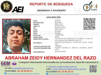 Ficha de búsqueda emitida por la Fiscalía de Nuevo León tras la desaparición de Zeidy. Crédito: @GustavoHdezhdez