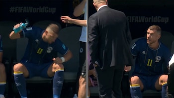 La furia de Dzeko luego de ser reemplazado en el triunfo de Bosnia: tiró una botella y discutió con su entrenador
