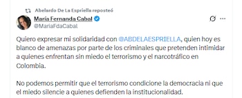 María Fernanda Cabal rechazó amenazas