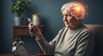 Una mujer mayor observa una