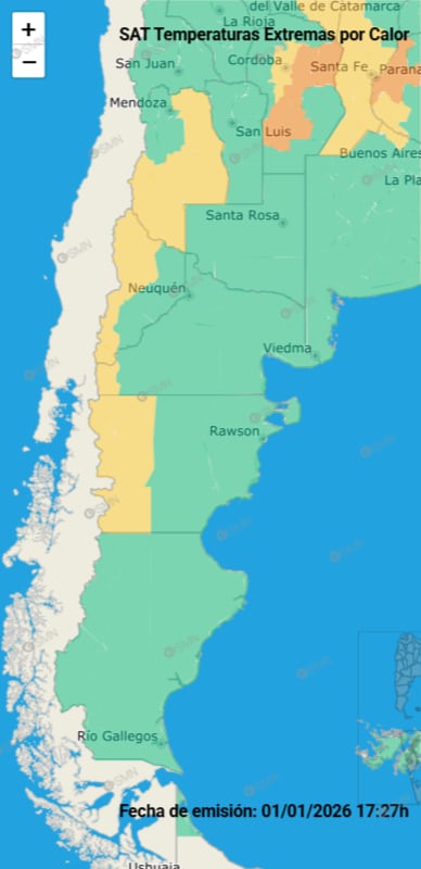 El informe emitido por el SMN sobre temperaturas extremas en Bariloche y una extensa parte de la zona cordillerana