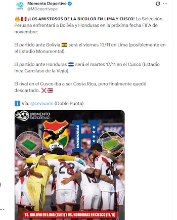 Los amistosos de Perú para la fecha FIFA de noviembre.
