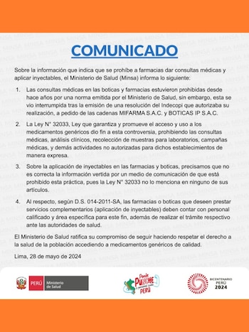 El Minsa aclara que farmacias