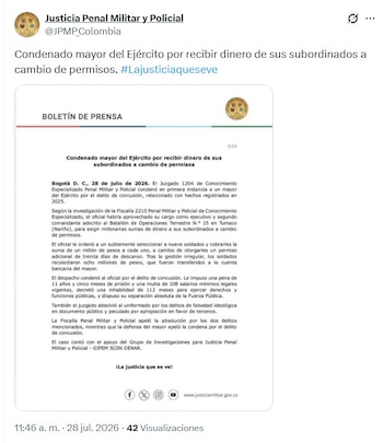 El comunicado precisó que los hechos ocurrieron en 2025 - crédito @JPMP_Colombia/X