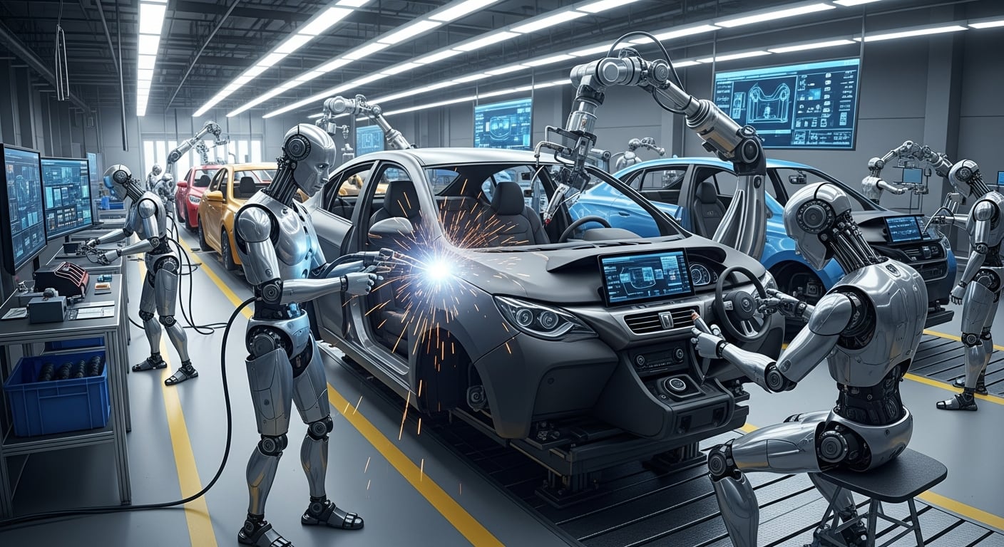 Robots humanoides de última generaciónen la línea de montaje de una fábrica de automóviles
(Imagen Ilustrativa Infobae)
