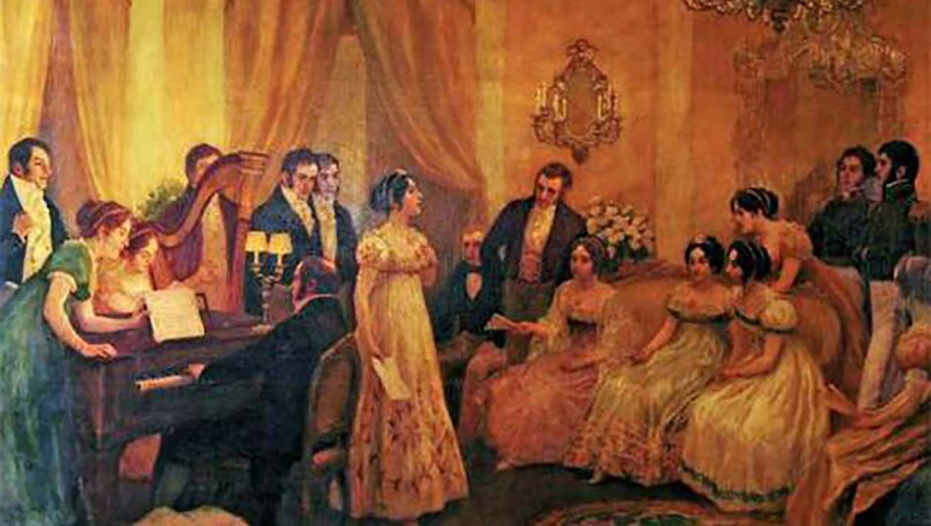 Primera interpretación del Himno nacional argentino en el salón de Mariquita Sánchez de Thompson