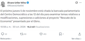 Álvaro Uribe Vélez convocó a la bancada del Centro Democrático