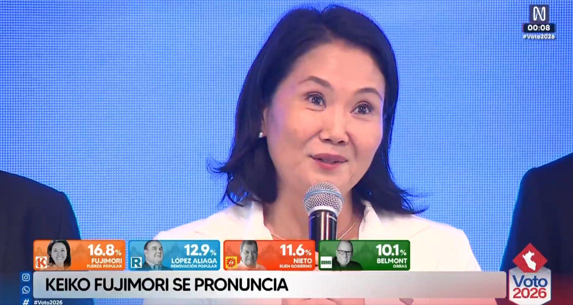Resultados ONPE hoy: Keiko Fujimori asegura que el Perú está “más cerca de recuperar el orden”. Captura: Canal N.