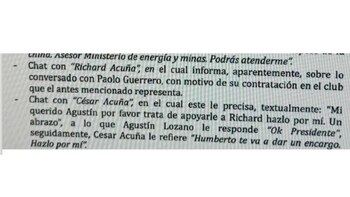 Los chats de Agustín Lozano con César y Richard Acuña.