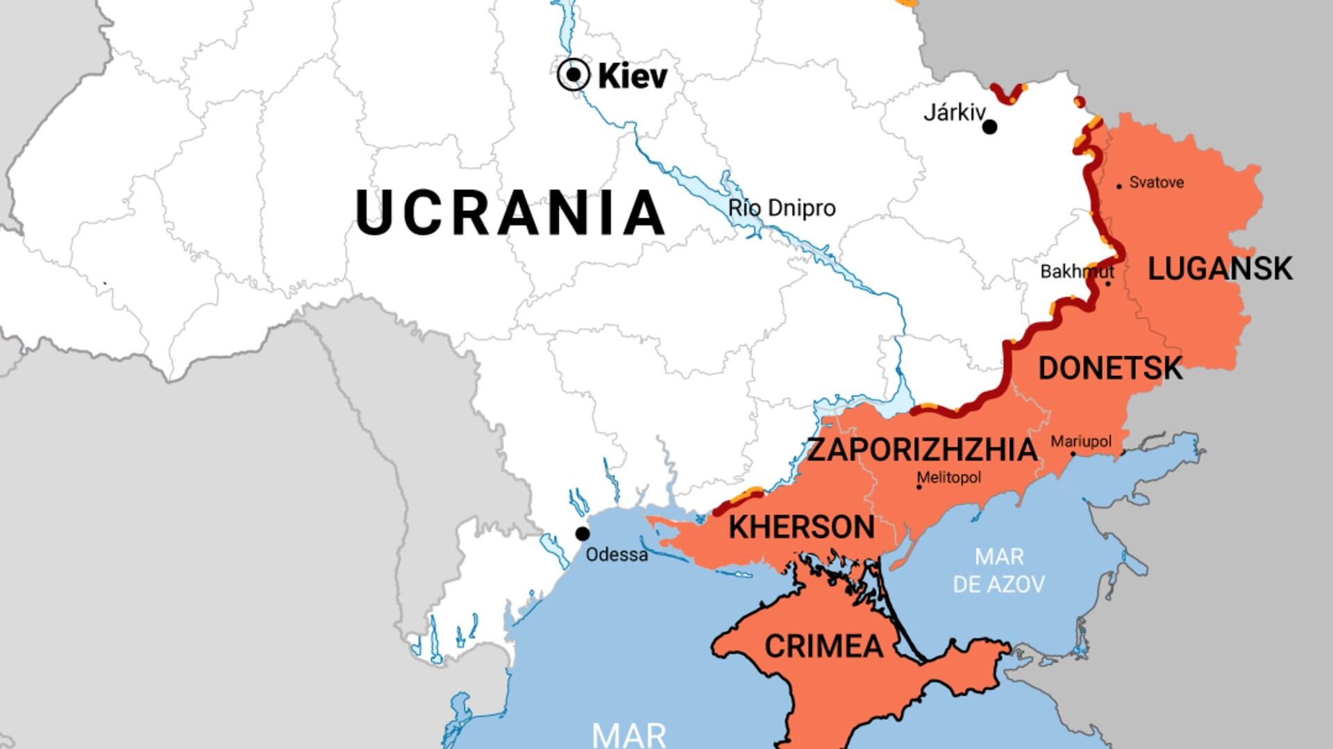 La línea de frente de batalla en Ucrania al 22 de octubre (Diseño Infobae)