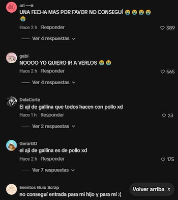 Captura de pantalla de comentarios de usuarios en una red social sobre fondo negro con nombres de perfil, textos e íconos de corazones