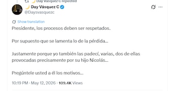 Day Vásquez respondió a la publicación del presidente y pidió respeto por los procesos judiciales - crédito @Daysvasquezc/X