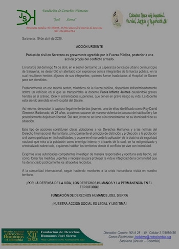 La Fundación de Derechos Humanos Joel Sierra informó que una docente identificada como Paola Infante Jaimes resultó gravemente herida durante el cruce de disparos posterior a la explosión - crédito Trochando Sin Fronteras/Facebook