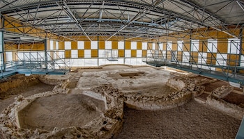 Sector A. Pars urbana. Sala triabsidada o triclinium vista desde el norte en la villa romana de Noheda. (Castilla-La Mancha Turismo)