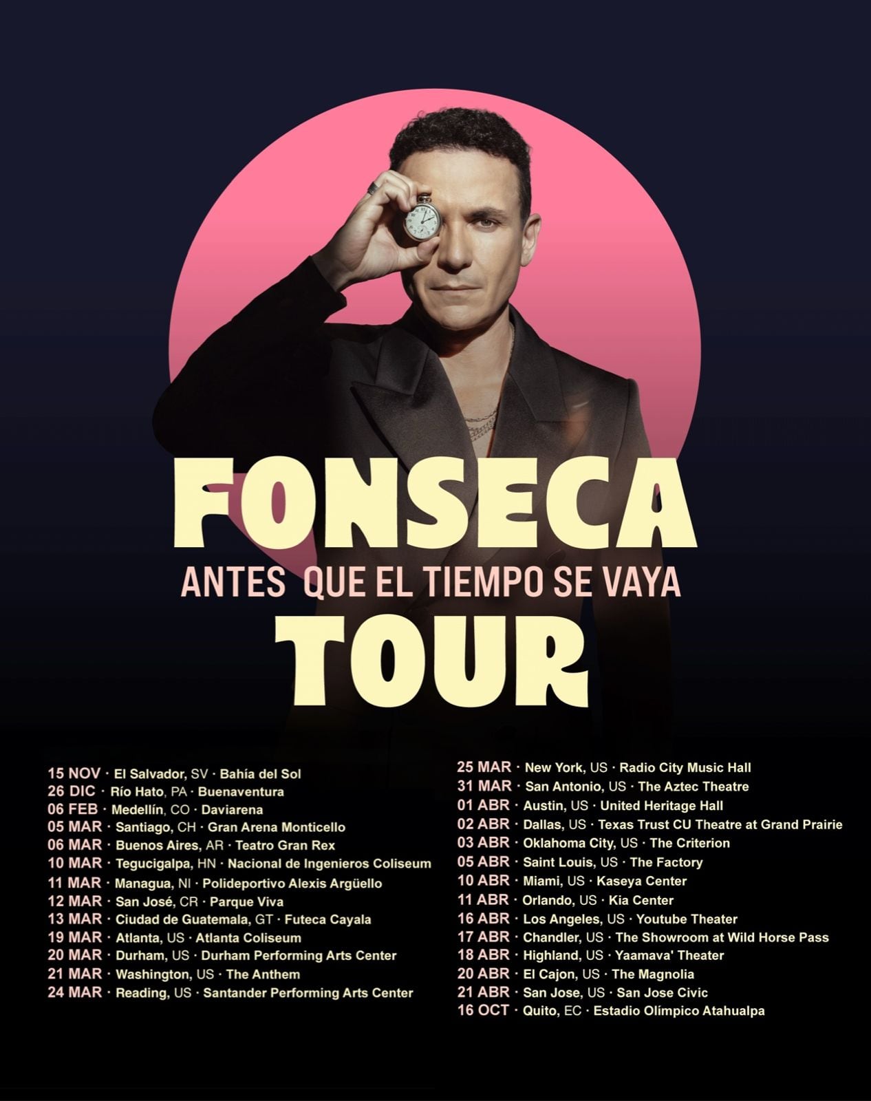 Estas son las fechas para la gira latinoamericana de Fonseca, empezando por Bogotá - crédito Prensa Fonseca