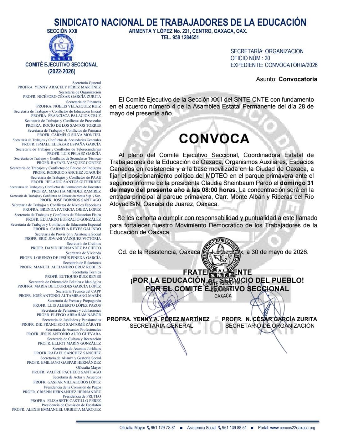 La Sección 22 de la CNTE anuncia jornada de movilización en Oaxaca mientras Claudia Sheinbaum cumple dos años de gobierno. | Facebook/ Sección 22 Oaxaca