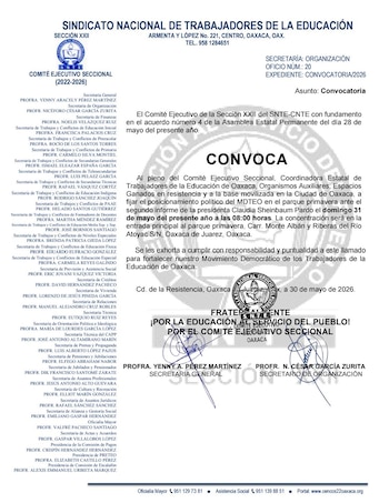 La Sección 22 de la CNTE anuncia jornada de movilización en Oaxaca mientras Claudia Sheinbaum cumple dos años de gobierno. | Facebook/ Sección 22 Oaxaca